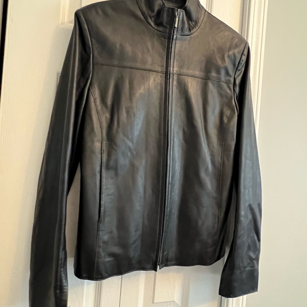 Olly London Sleek Black Leather Jacket (needs small repair) - Picture 4 of 15